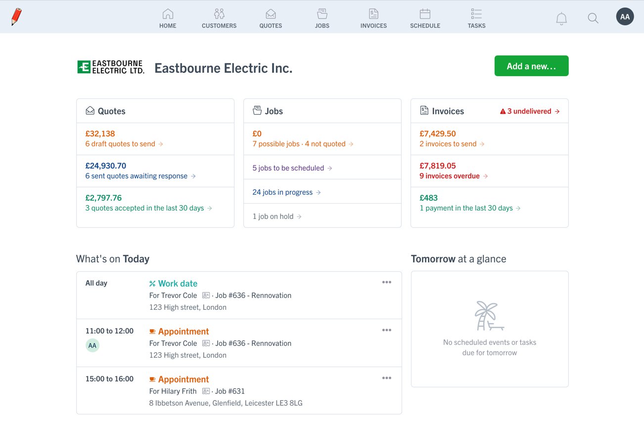 Job tracking software dashboard