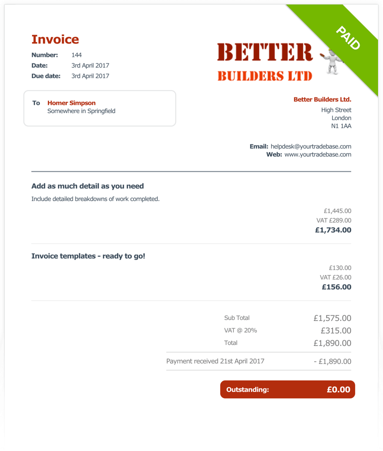 Invoices for builders