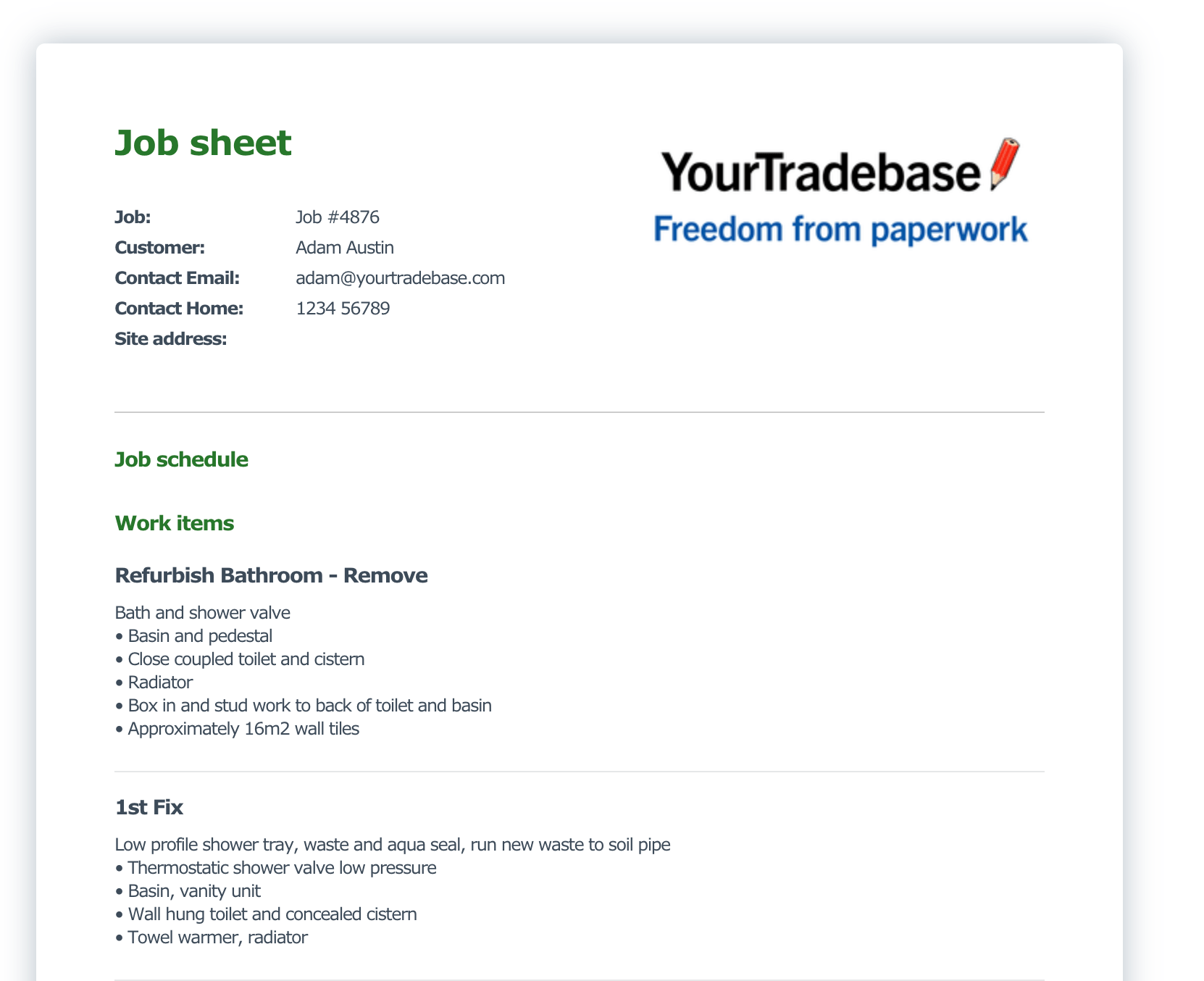 Details of every job on a job sheet
